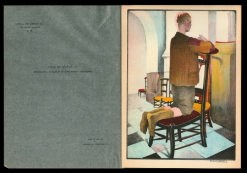Kleuren litho van de Belgische kunstenaar Maurice Langaskens
