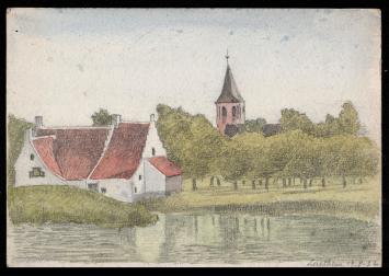 Potloodtekening met aquarel van kunstenaar Maurice Pauwaert