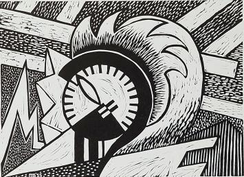 Gesigneerde linocut of linosnede van Maurits Bilcke