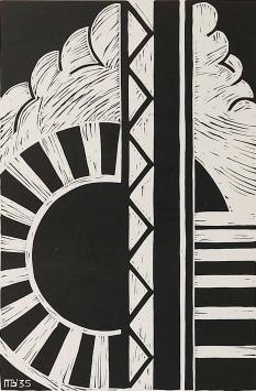 Gesigneerde linocut of linosnede van Maurits Bilcke