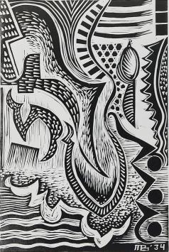 Gesigneerde linocut of linosnede van Maurits Bilcke