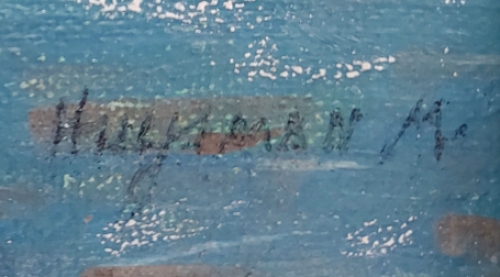 Naïef schilderij: Bootjes op het water