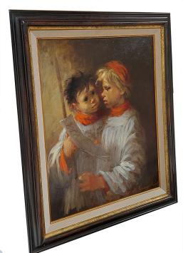 Twee koorknapen – Olie op doek – Marthe De Spiegeleir – 20e eeuw