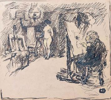 Maurice Dupuis met een pentekening