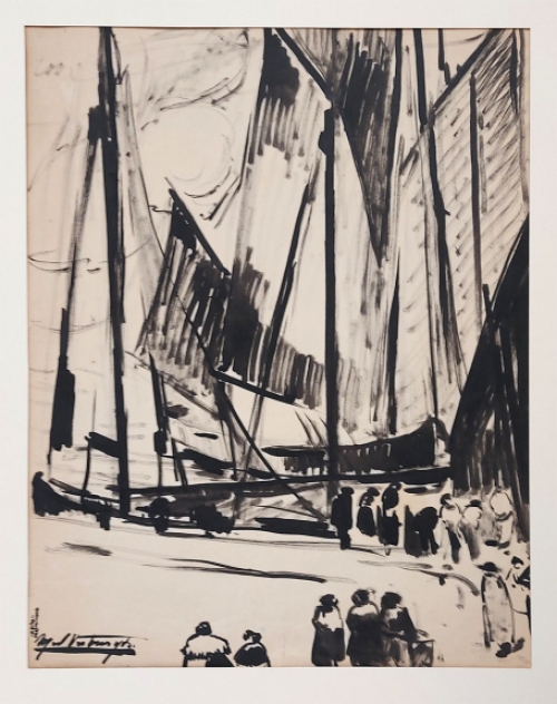 Médard Verburgh met een expressionistische tekening uit 1924