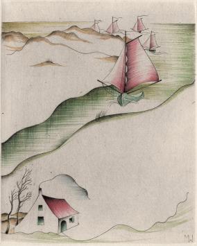 Margot Weemaes met een ingekleurde gravure