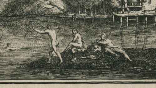 Rivierlandschap met zwemmers