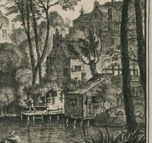 Rivierlandschap met zwemmers