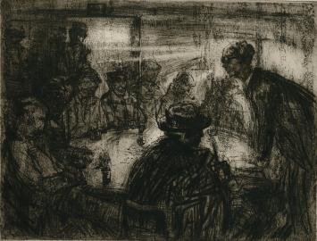 De Belgische kunstenaar Marten Melsen met een ets uit 1939