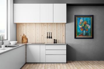 Vaas met bloemen in blauw decor