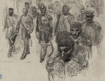 Lucien van der Borcht met een schets rond 1900