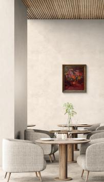 Stilleven vaasje met rode en oranje bloemen – oil on canvas – Jos Mous