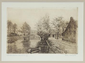 Belgische etser R. Malfliet met een grafisch kunstwerkje