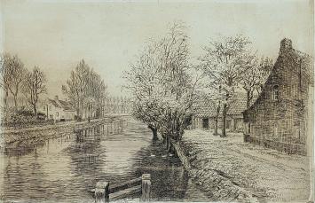 Romain Malfliet met een ets van Moerbeke