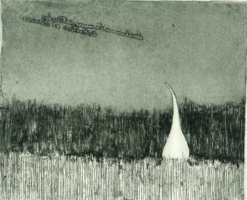 Nederlandse graficus Jan Montyn met ets uit 1975
