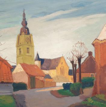 Alphonse Mora, kunstschilder met landschapsschilderij