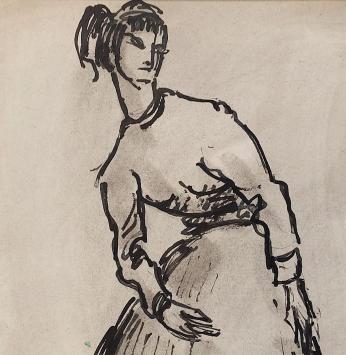 Jos Mous met een gesigneerde tekening in inkt