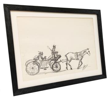 Man en vrouw in de paardenkoets met menner