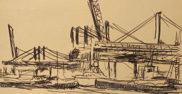 Jos Mous met een tekening op papiert