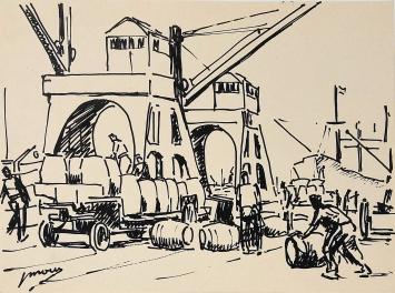 Antwerpse haven getekend door de Antwerpse kunstenaar Jos Mous