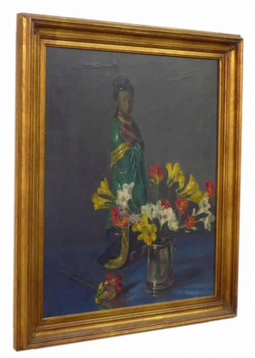 Stilleven met bloemen en Japans beeldje 1973