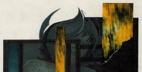 Eugène Eechaut met een tekening gemengde techniek