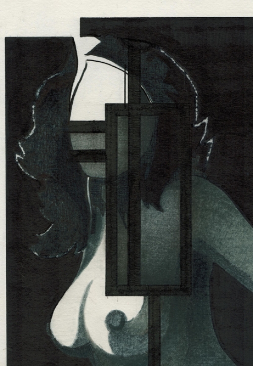 Eugène Eechaut met een tekening gemengde techniek