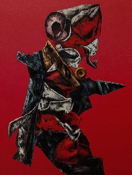 Roger Nellens met een surrealistisch kunstwerk