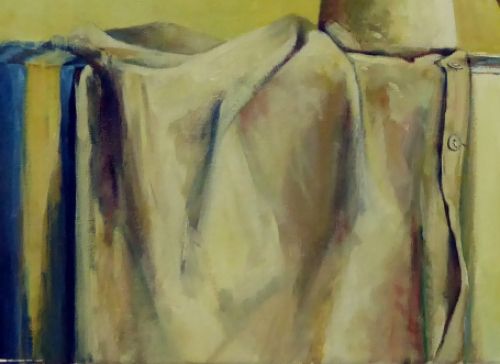 Stilleven emaillekom appels en forsythia