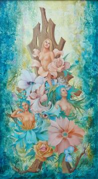 Noëlla Lammers met een olieverfschilderij