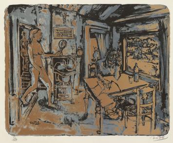 Grote lithografie van de Belgische kunstenaar Marcel Notebaert