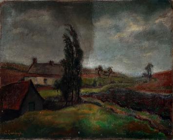 Landschapje met donkere wolken