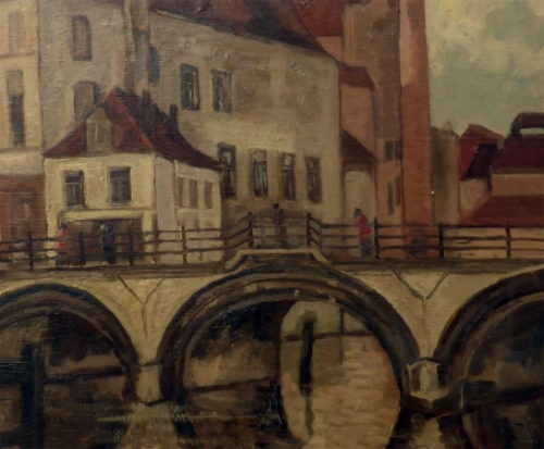 Schilderij brug in Mechelen aan de Dijle