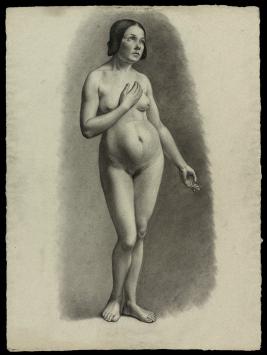 Grote naakttekening van een vrouw, academische studie