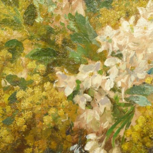 Stilleven met vaas en mimosa