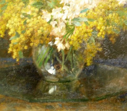 Stilleven met vaas en mimosa