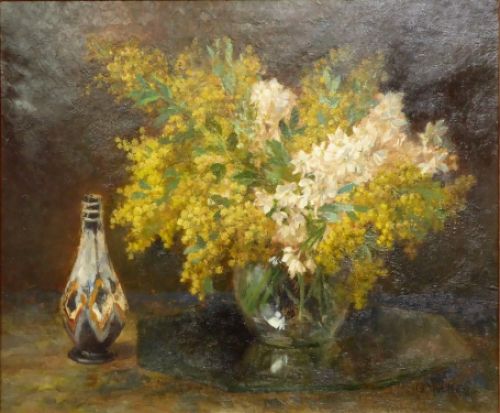 Stilleven met vaas en mimosa