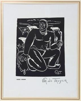 Prosper De Troyer met een linosnede