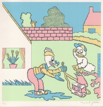 Grafisch kunstwerk van de Belgische lithomaker Pjeroo Roobjee