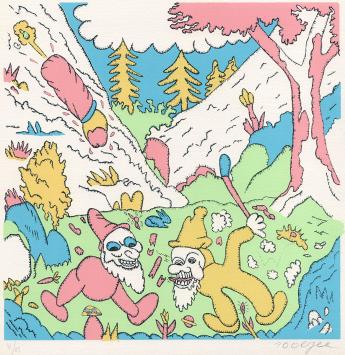 Grafisch kunstwerk van de Belgische lithomaker Pjeroo Roobjee