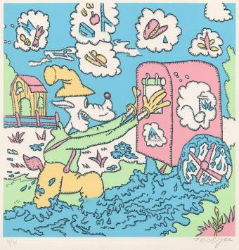 Grafisch kunstwerk van de Belgische lithomaker Pjeroo Roobjee