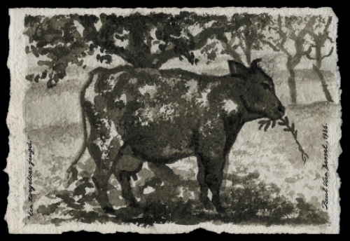 de Belgische kunstenaar Paul Van Dessel met een aquarel