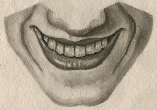 Aquarel 1985 Lachende monden