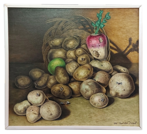 de Belgische kunstenaar Paul Van Dessel met een schilderij