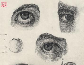 Paul Van Dessel met een tekening uit 1984