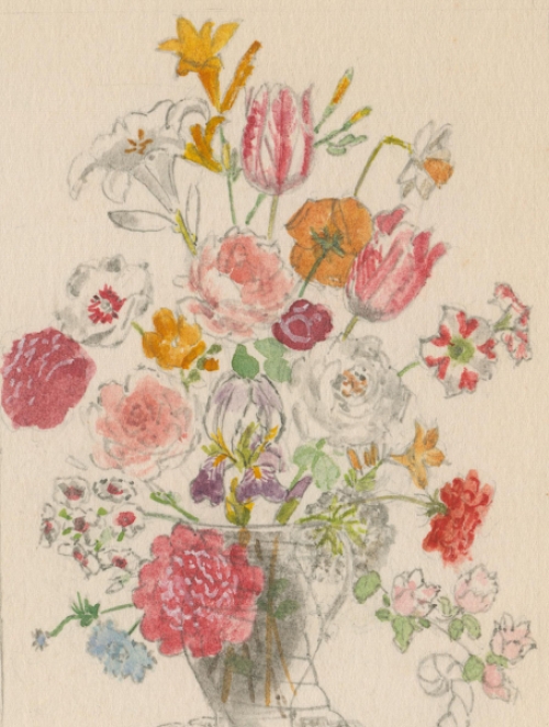 Waterverfschilderij door de Belgische schilder Pascal Van Den Steen, stilleven