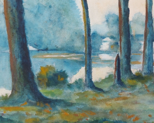 Paul Delvaux met een aquarel uit 1926