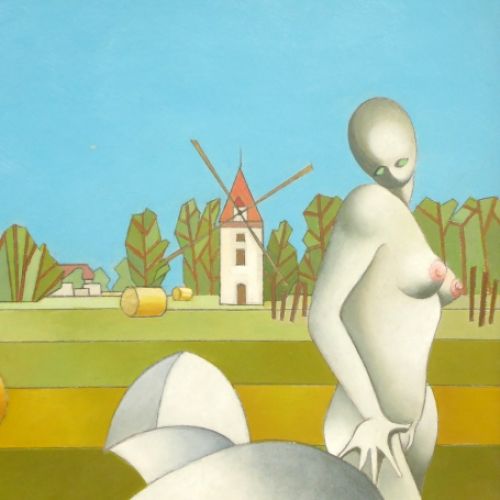 Belgische kunstenaar Paul Dufrane surrealistisch schilderij