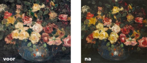 Fraai ovaal schilderij,  bloemenstilleven
