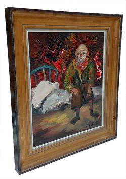 De clown zittend op het bed